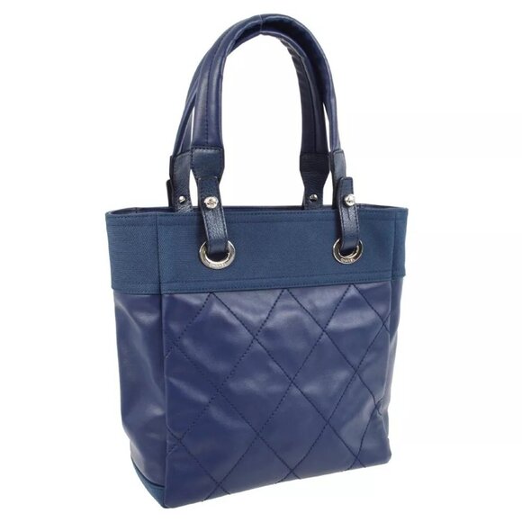 Auth Chanel Blue Coated Canvas Paris-Biarritz Tote PM Handbag - Picture 2 of 15